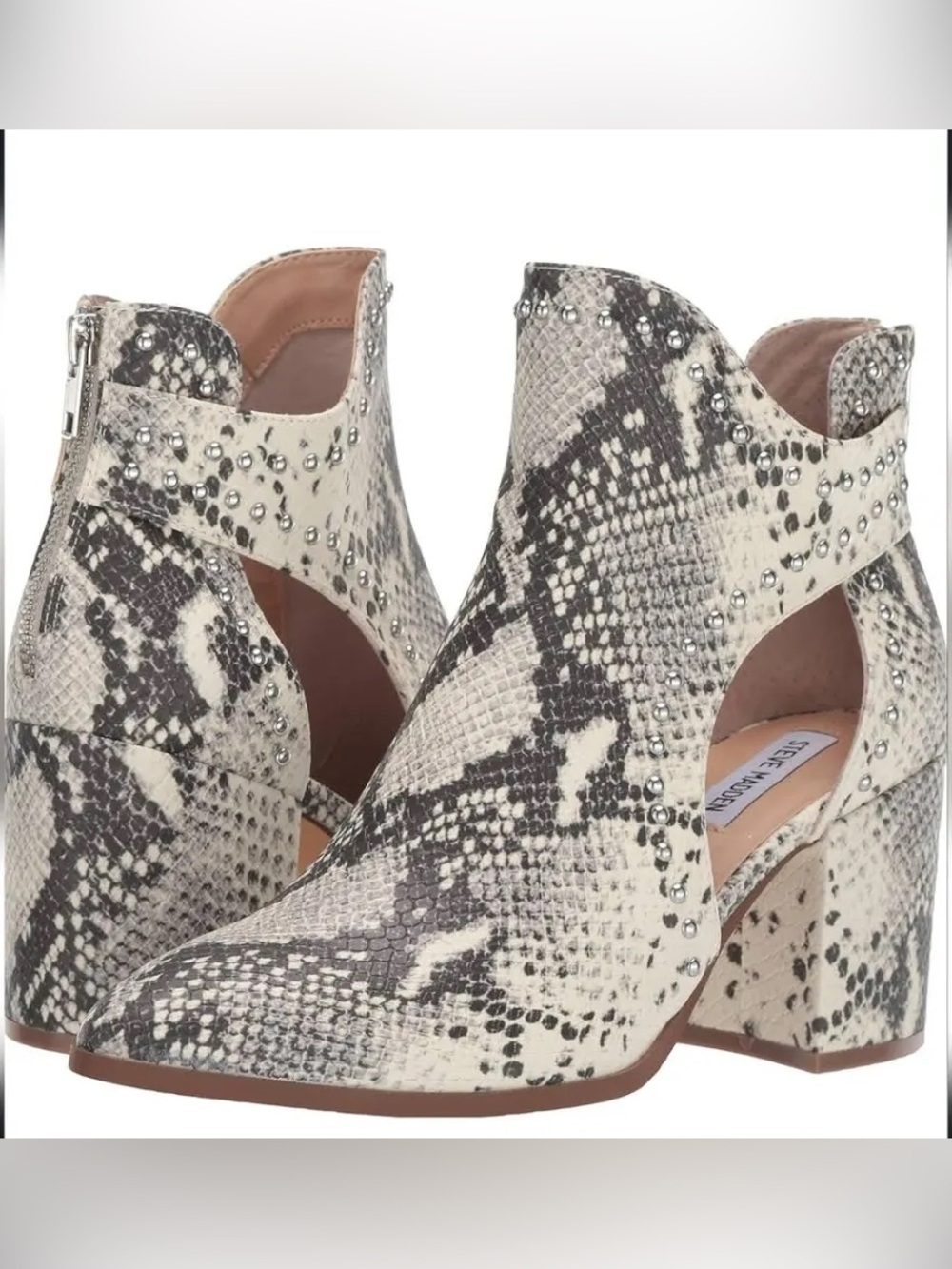 Steve Madden Justice Snake Skin Cutout Ankle Boots with Stud Accents - Size 7